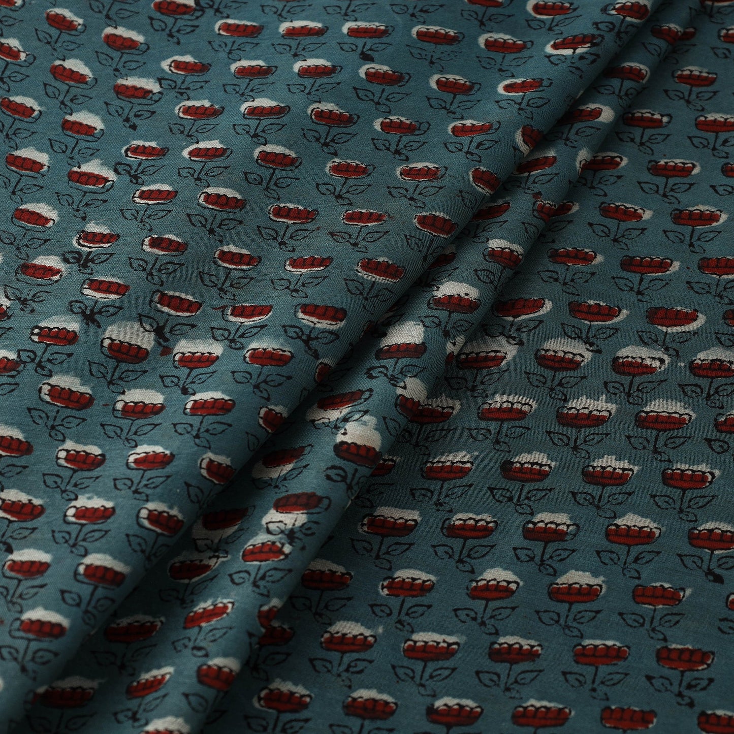 Hand Block Print Chanderi Silk Blue Jahota Fabric