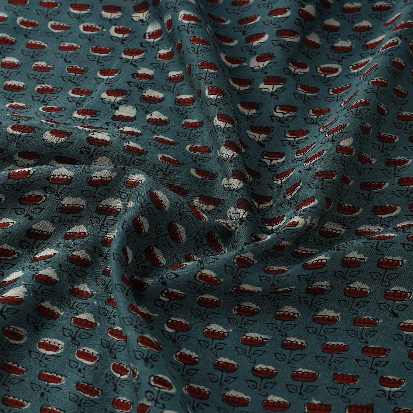 Hand Block Print Chanderi Silk Blue Jahota Fabric