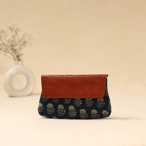 Hand clutch with embossed leather flap 05 - handcrafted