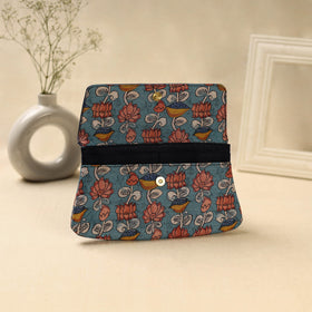 Blue Hand Print Clutch with Embossed Leather Flap