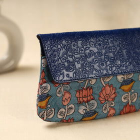 Blue Hand Print Clutch with Embossed Leather Flap