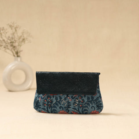 Hand clutch with embossed leather flap 27 - handcrafted