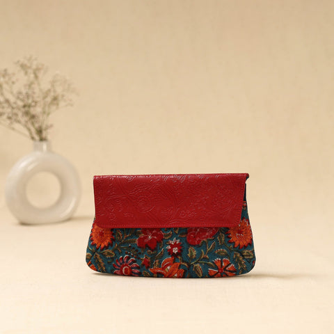 Hand clutch with embossed leather flap 30 - handcrafted