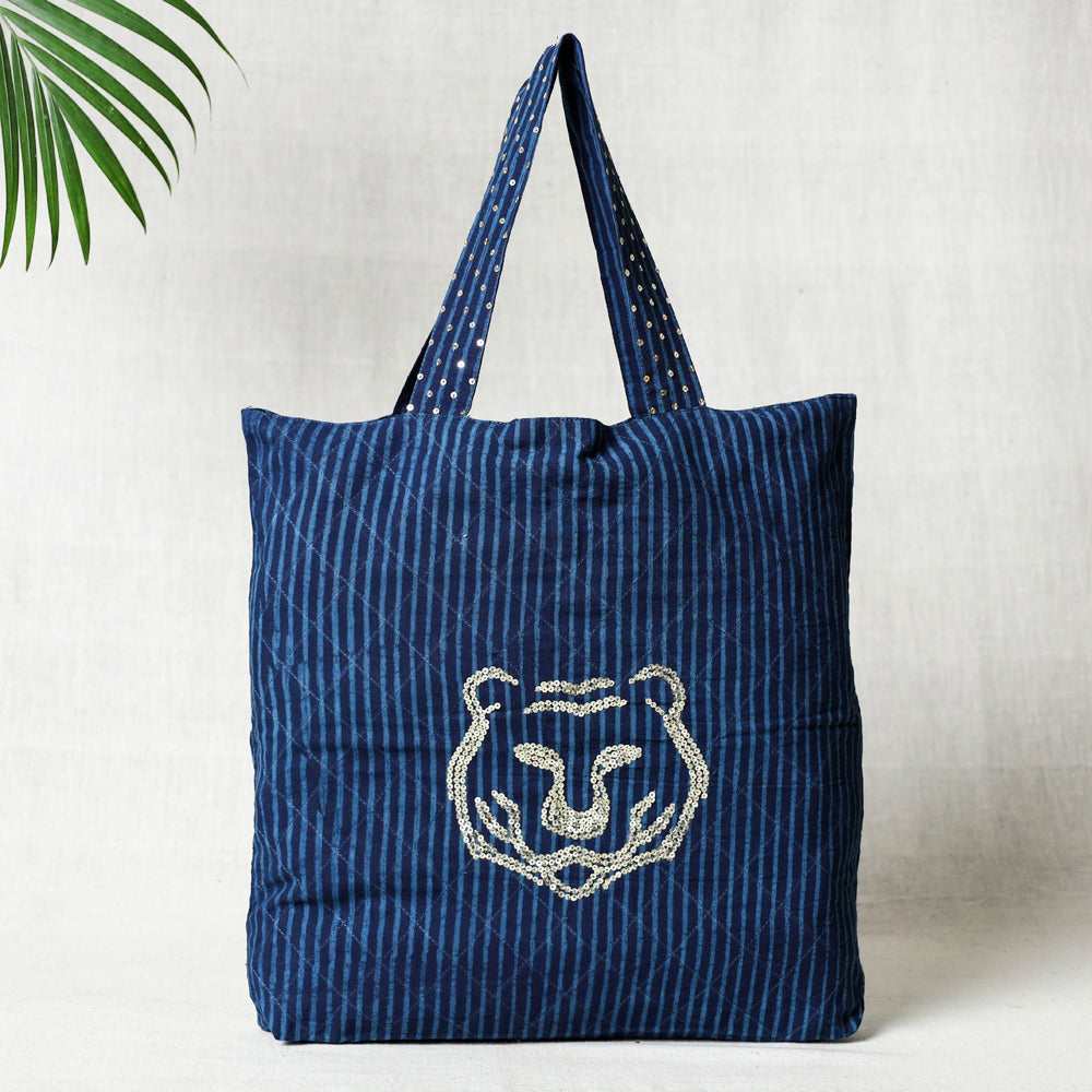Blue Hand Block Print Cotton Hand Bag