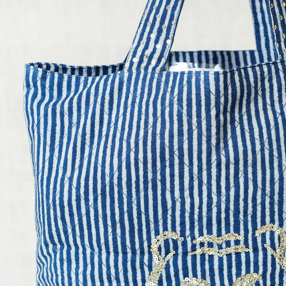 Blue Hand Block Print Cotton Hand Bag