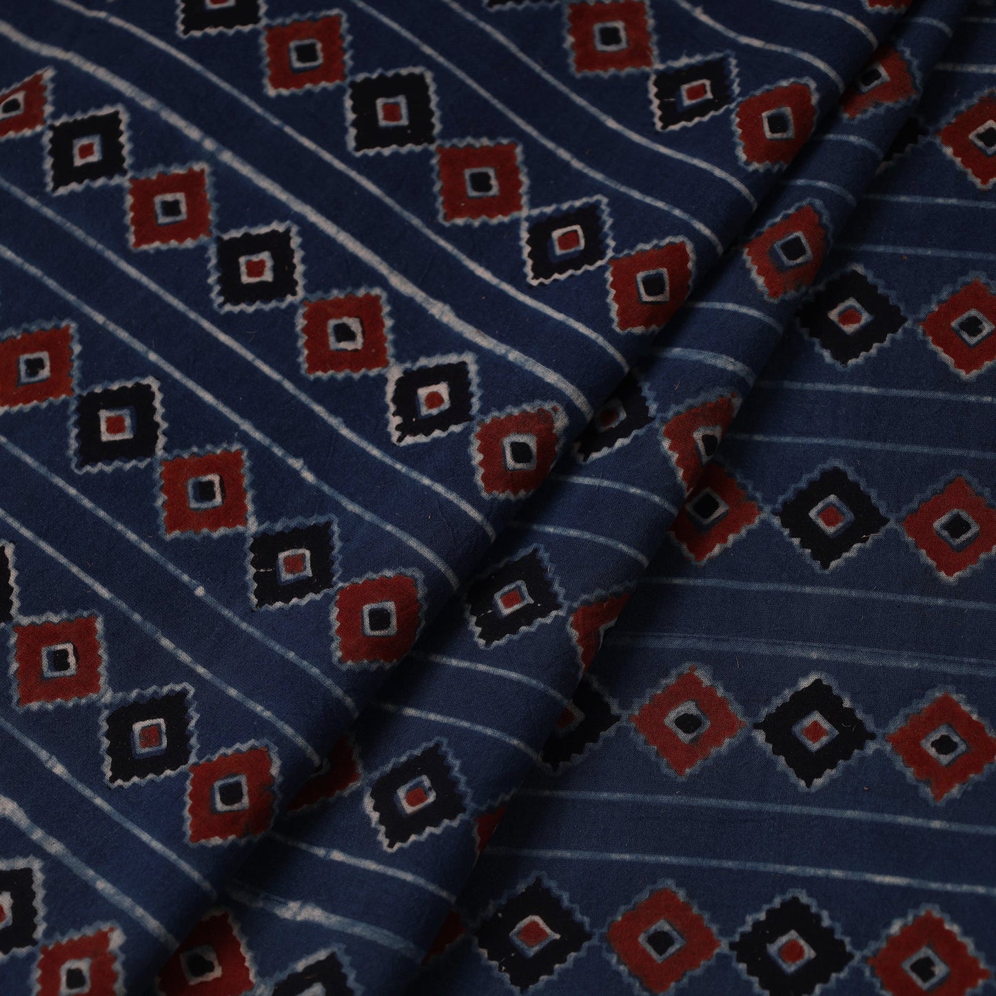 Blue Hand Block Print Cotton Ajrakh Fabric