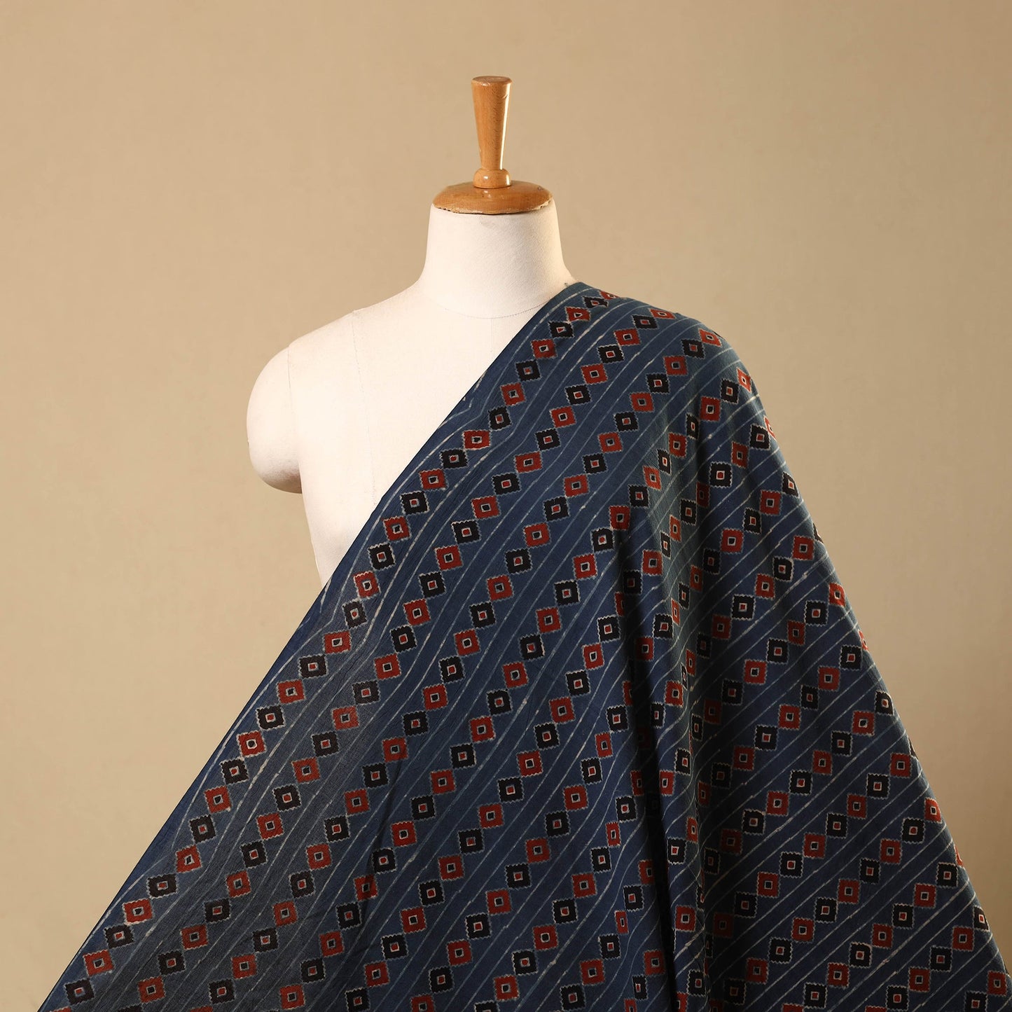 Blue Hand Block Print Cotton Ajrakh Fabric