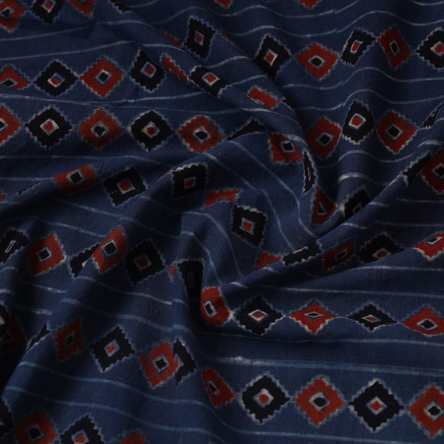 Blue Hand Block Print Cotton Ajrakh Fabric