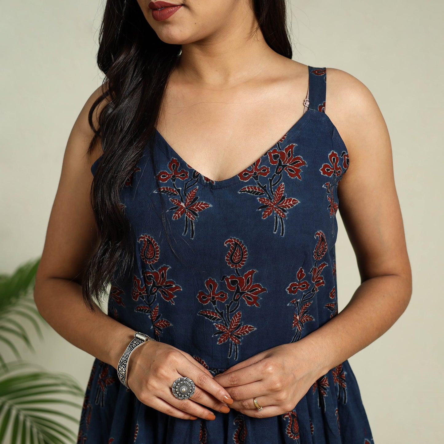  Blue Hand Block Print Cotton Flared Ajrakh Dress