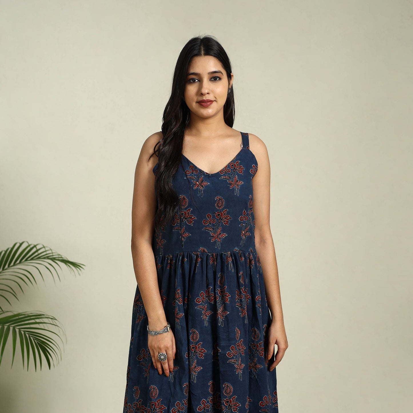  Blue Hand Block Print Cotton Flared Ajrakh Dress