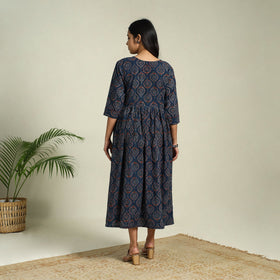 Buy Blue Hand Block Print Cotton Flared Ajrakh Dress