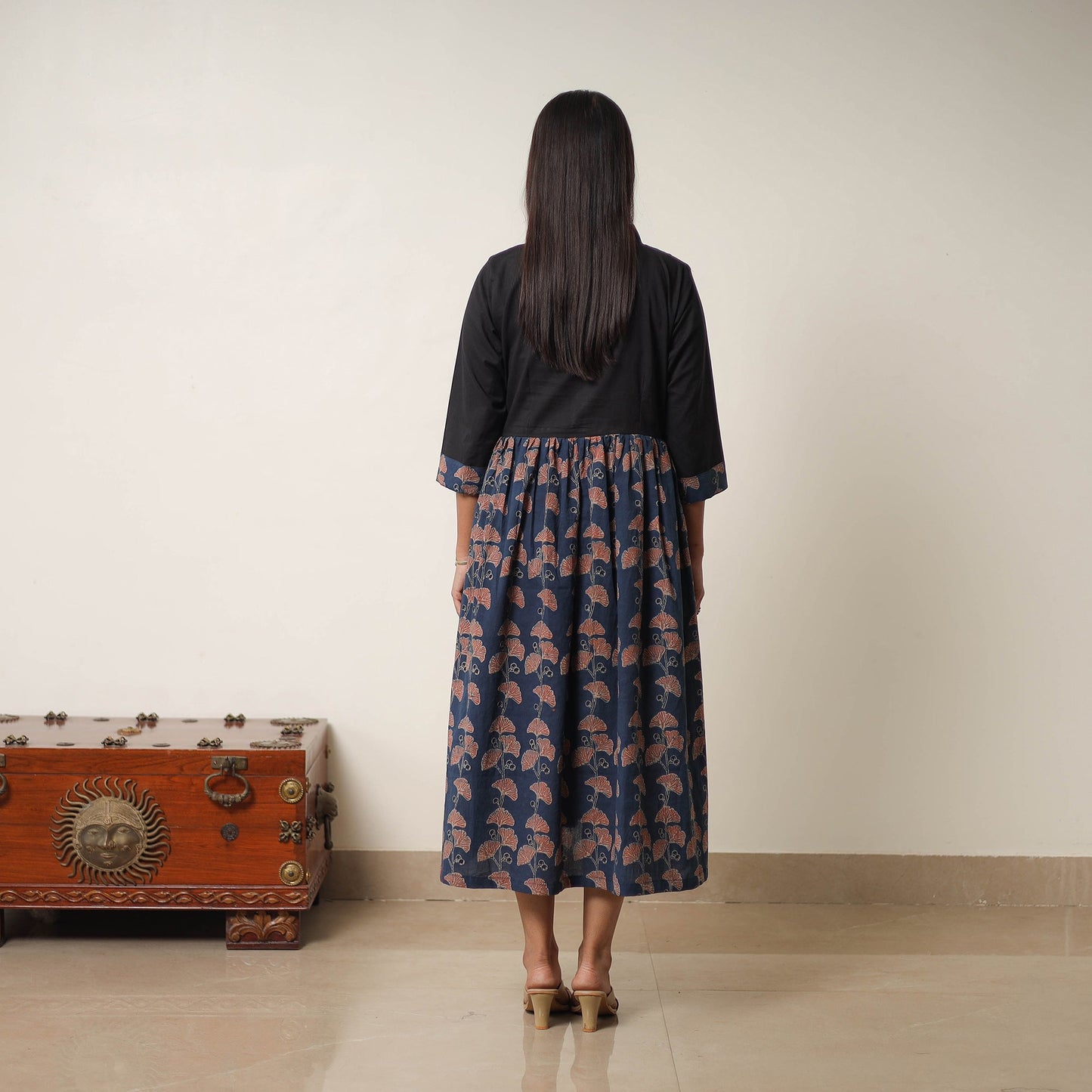 Buy Blue Hand Block Print Cotton Flared Gher Ajrakh Dress