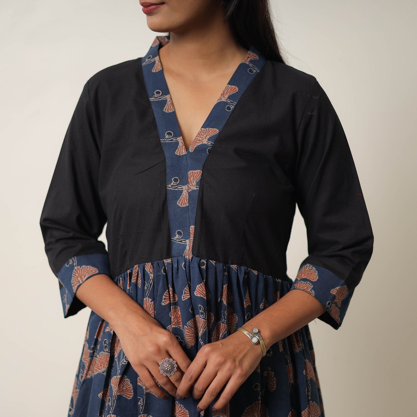 Buy Blue Hand Block Print Cotton Flared Gher Ajrakh Dress