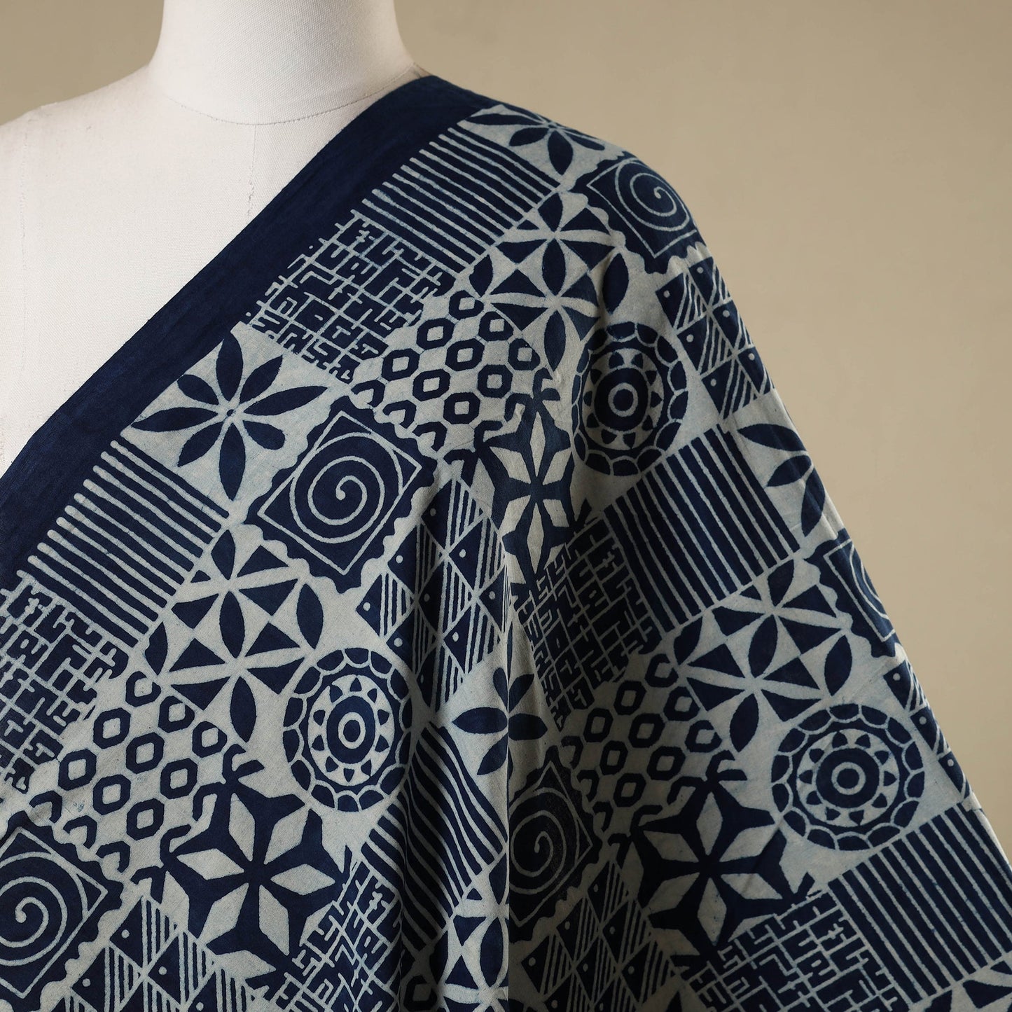 Blue - hand cotton indigo bagru fabric 01 - handcrafted