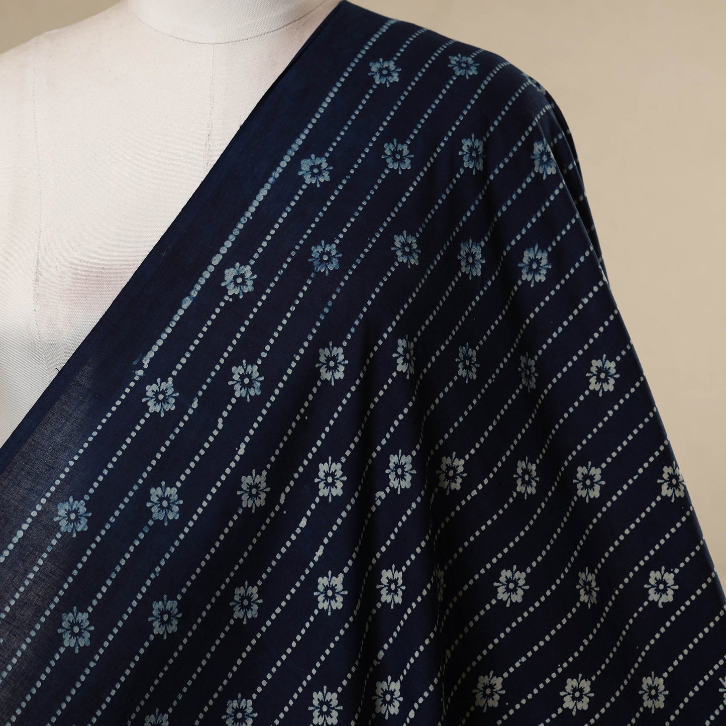 Blue - hand cotton indigo bagru fabric 01 - handcrafted