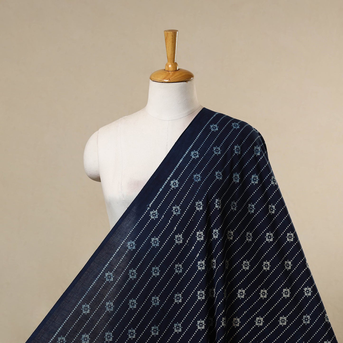 Blue - hand cotton indigo bagru fabric 01 - handcrafted