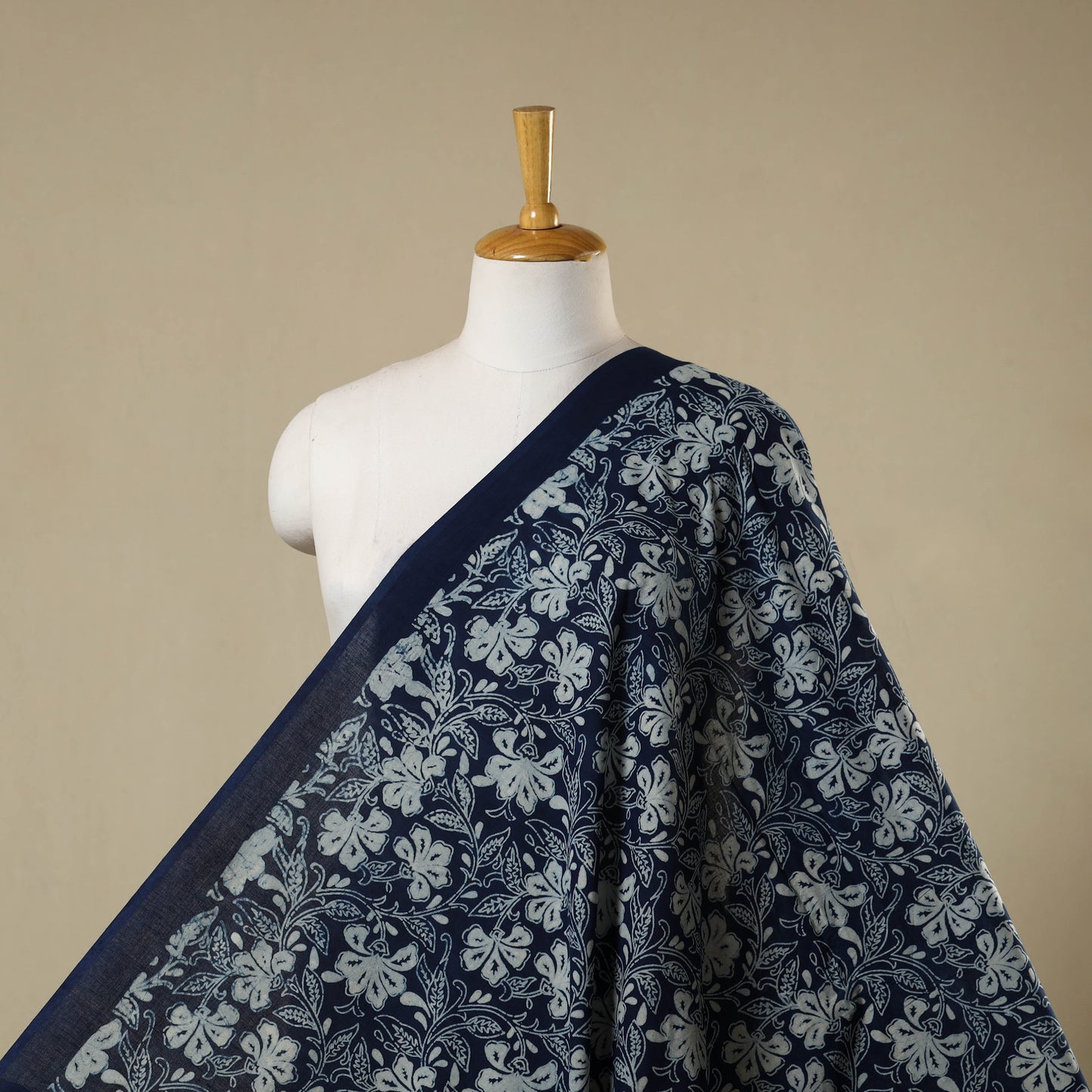 Blue - hand cotton indigo bagru fabric 02 - handcrafted