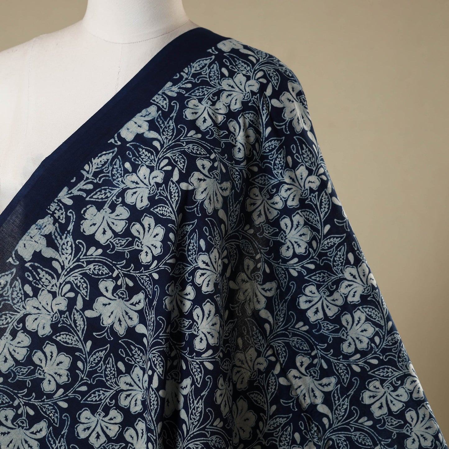 Blue - hand cotton indigo bagru fabric 02 - handcrafted