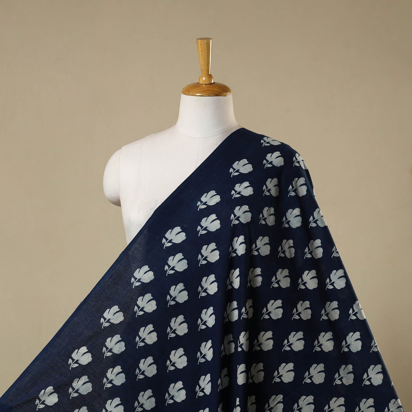 Blue - hand cotton indigo bagru fabric 03 - handcrafted