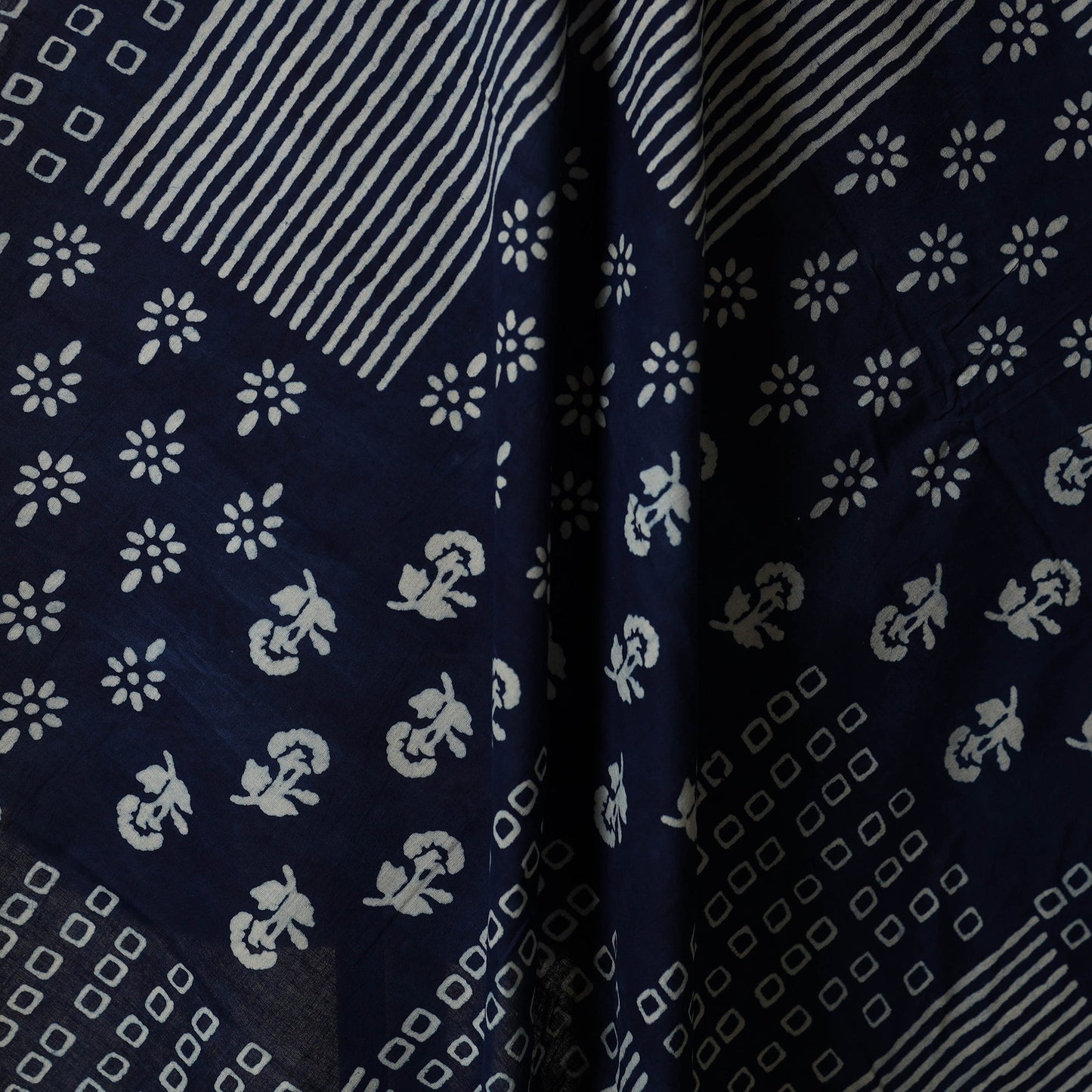 Blue - hand cotton indigo bagru fabric 04 - handcrafted