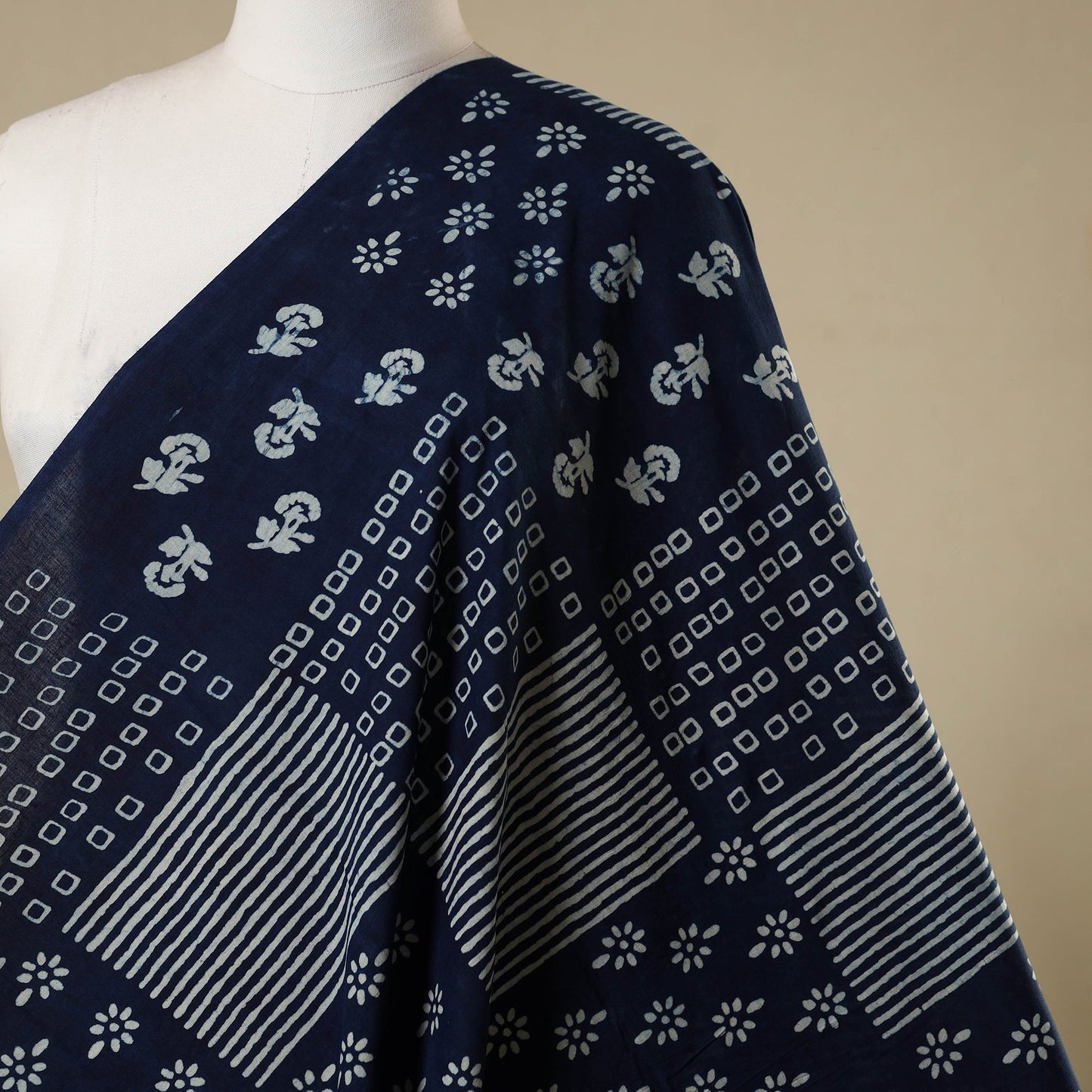 Blue - hand cotton indigo bagru fabric 04 - handcrafted