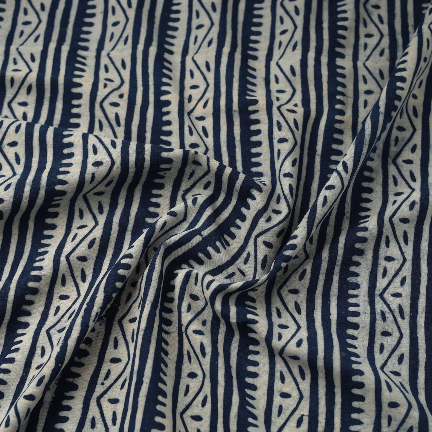 Blue Hand Block Print Cotton Indigo Bagru Fabric