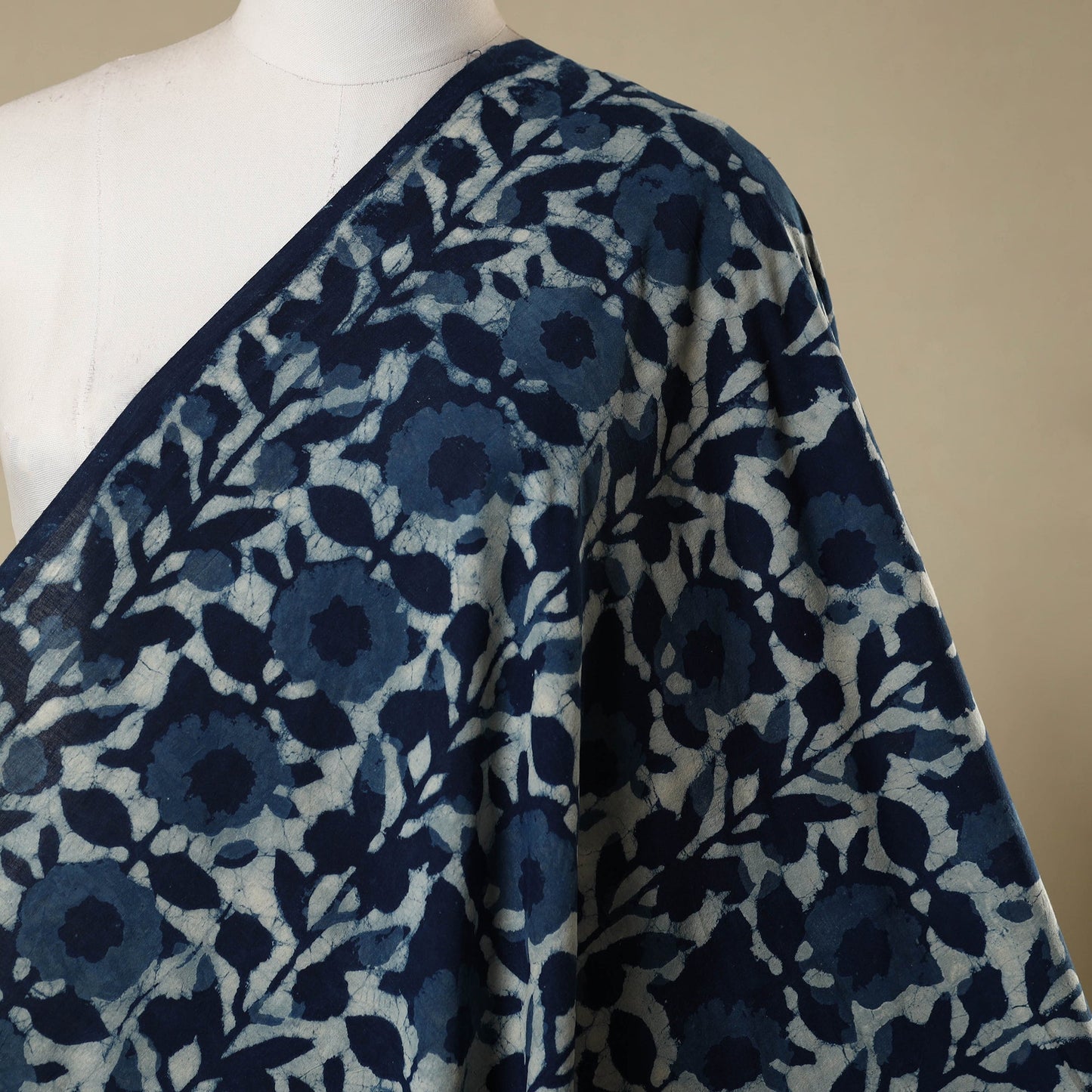 Blue - hand cotton indigo bagru fabric 05 - handcrafted