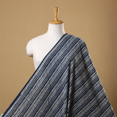 Blue Hand Block Print Cotton Indigo Bagru Fabric