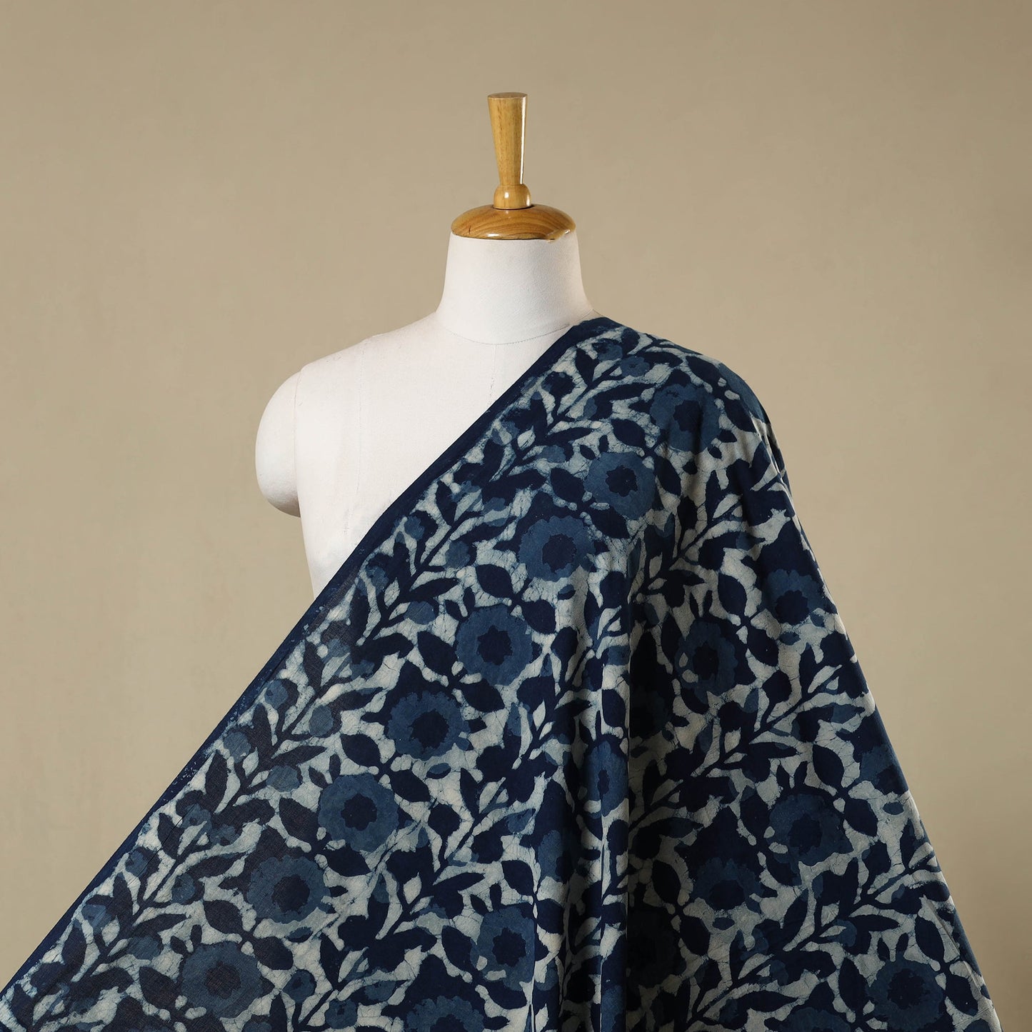 Blue - hand cotton indigo bagru fabric 05 - handcrafted