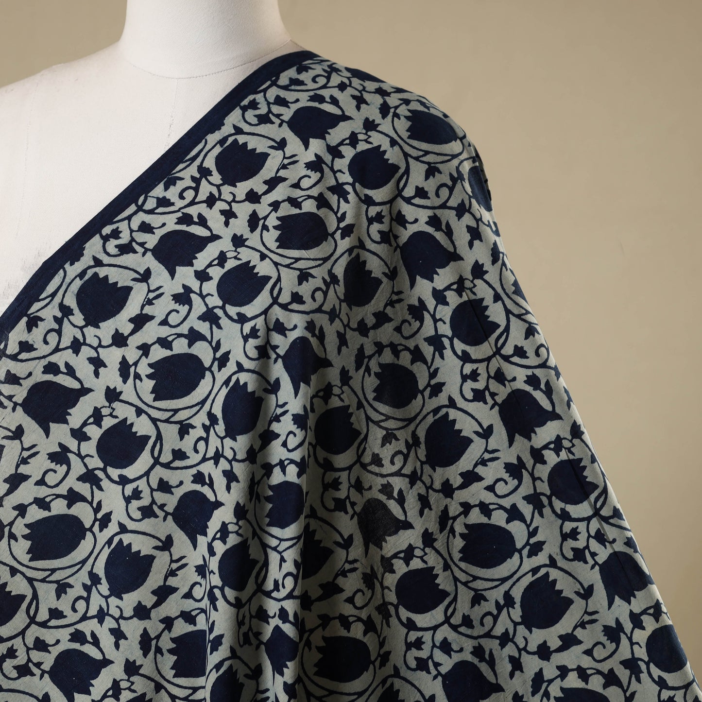 Blue - hand cotton indigo bagru fabric 07 - handcrafted