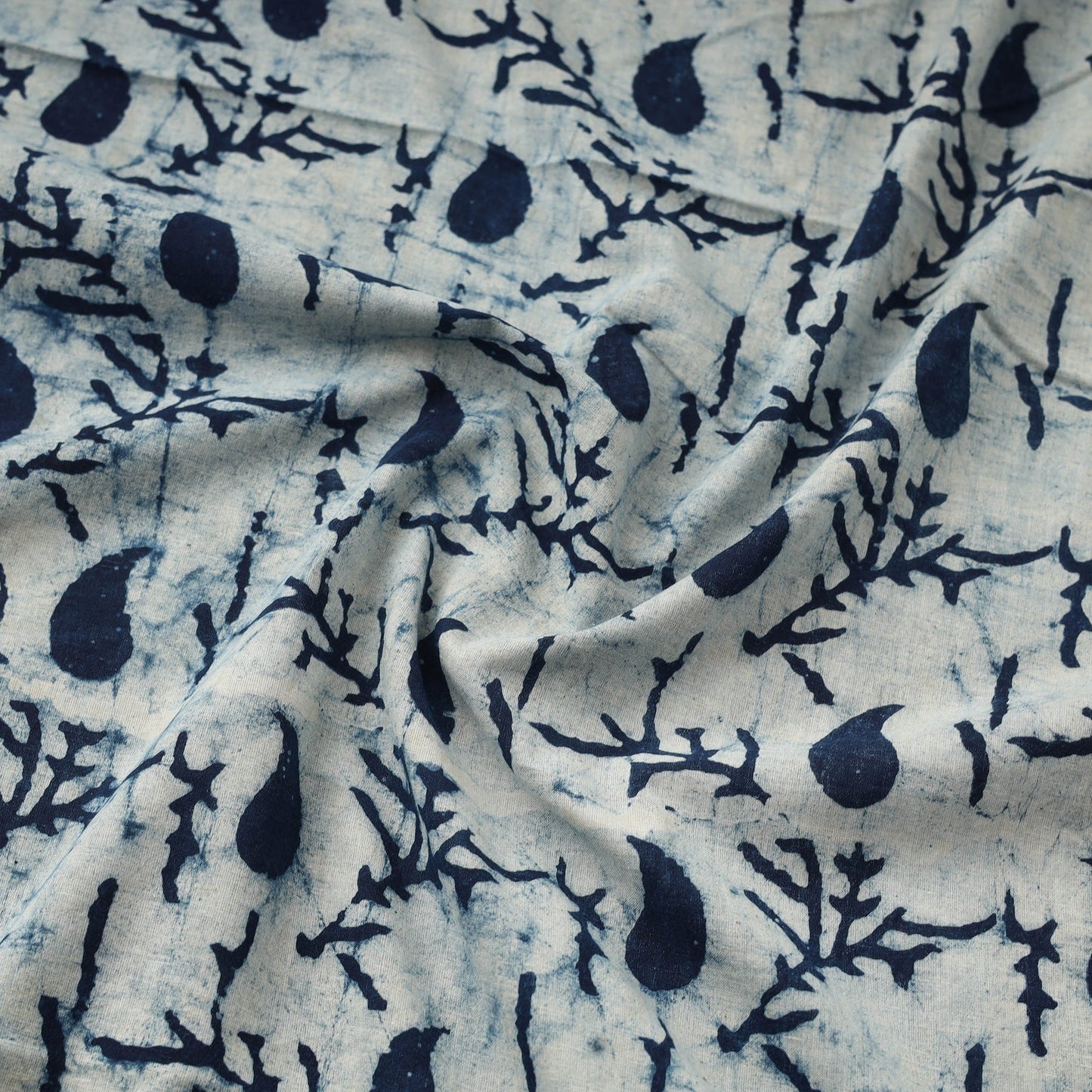 Blue Hand Block Print Cotton Indigo Bagru Fabric