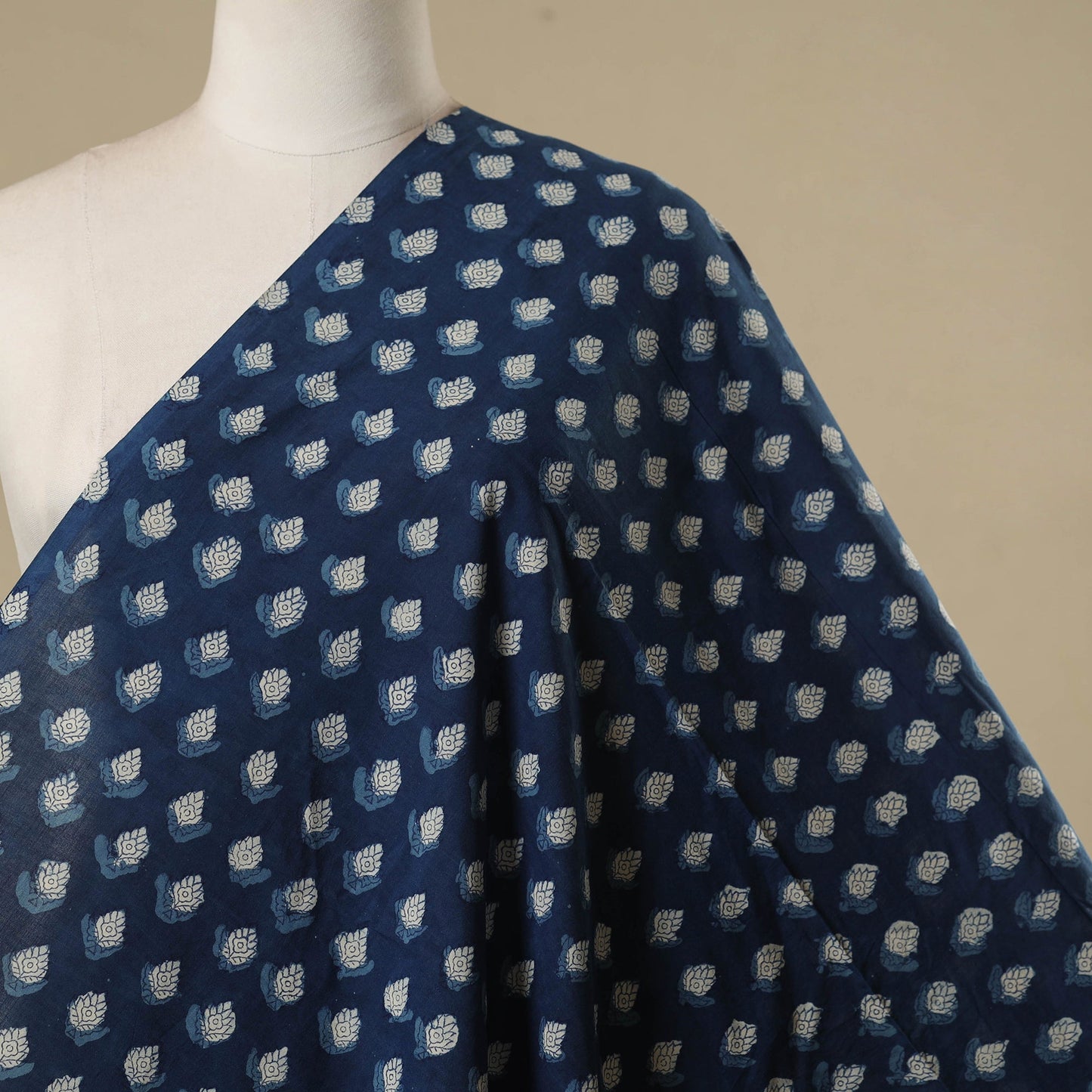 Hand cotton indigo bagru fabric 19 - handcrafted