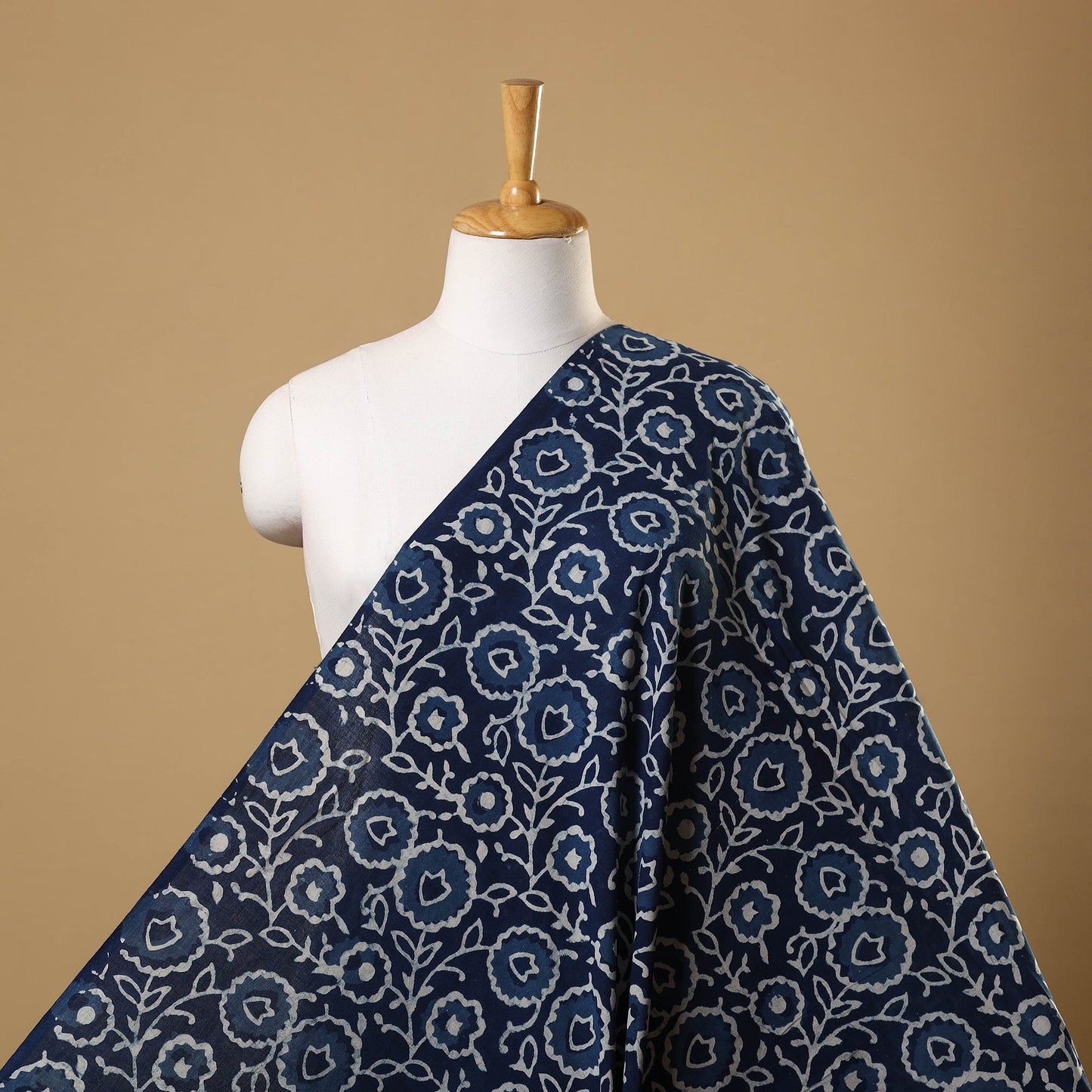 Blue Hand Block Print Cotton Indigo Bagru Fabric