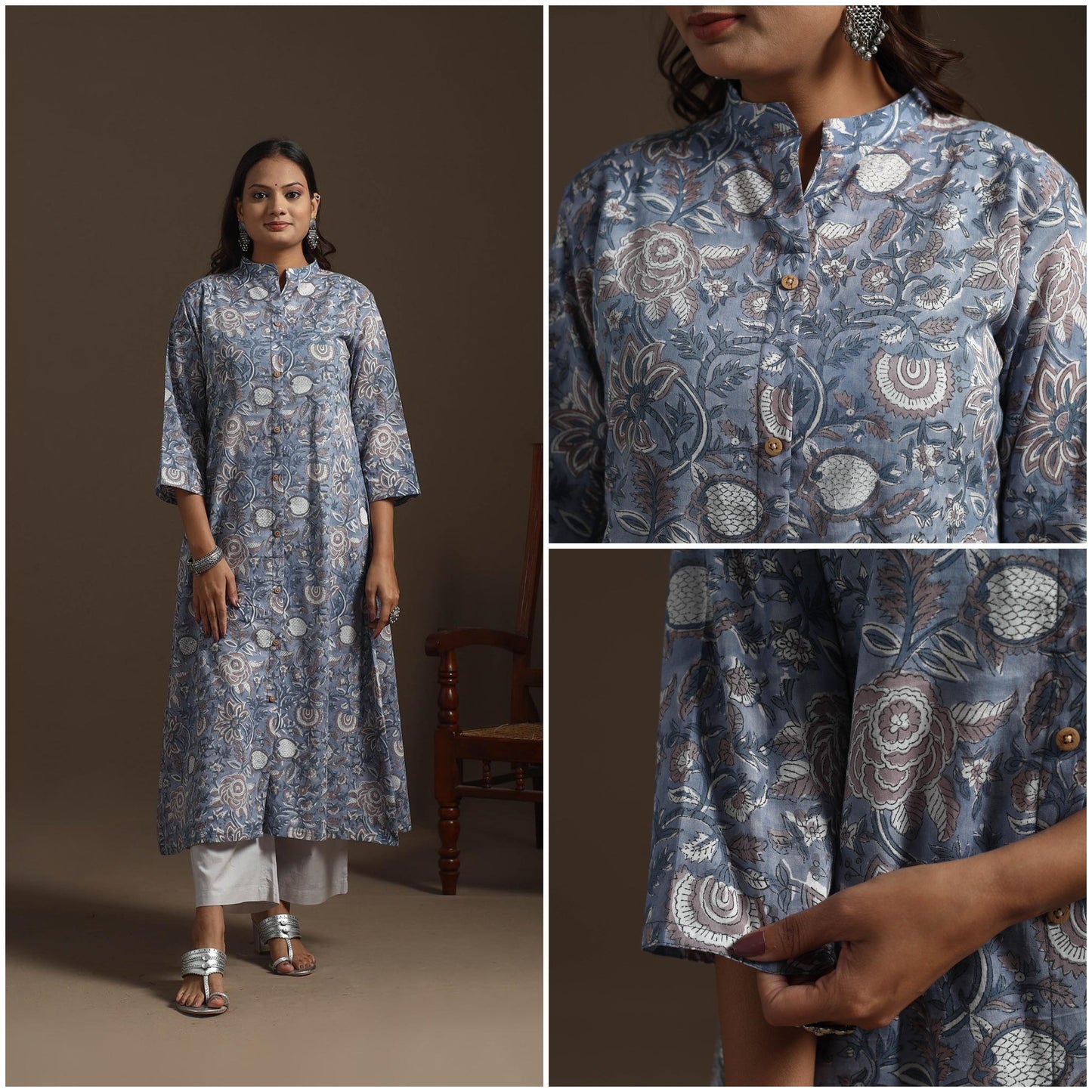 Hand cotton a-line sanganeri kurta for women 05