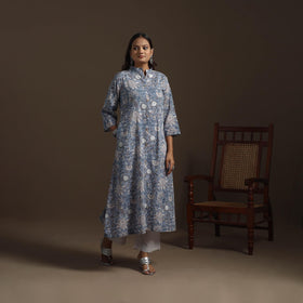 Hand cotton a-line sanganeri kurta for women 05