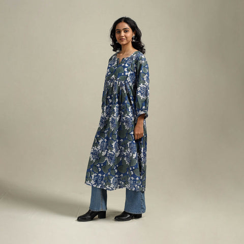 Hand cotton a-line sanganeri kurta for women 08