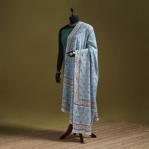 Hand cotton sanganeri floral dupatta 18 - handcrafted