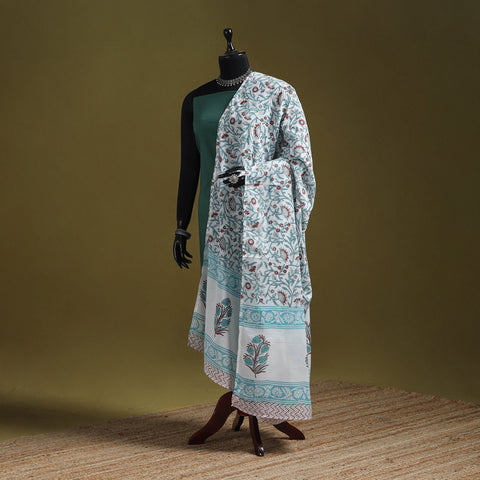 Hand cotton sanganeri floral dupatta 36 - handcrafted