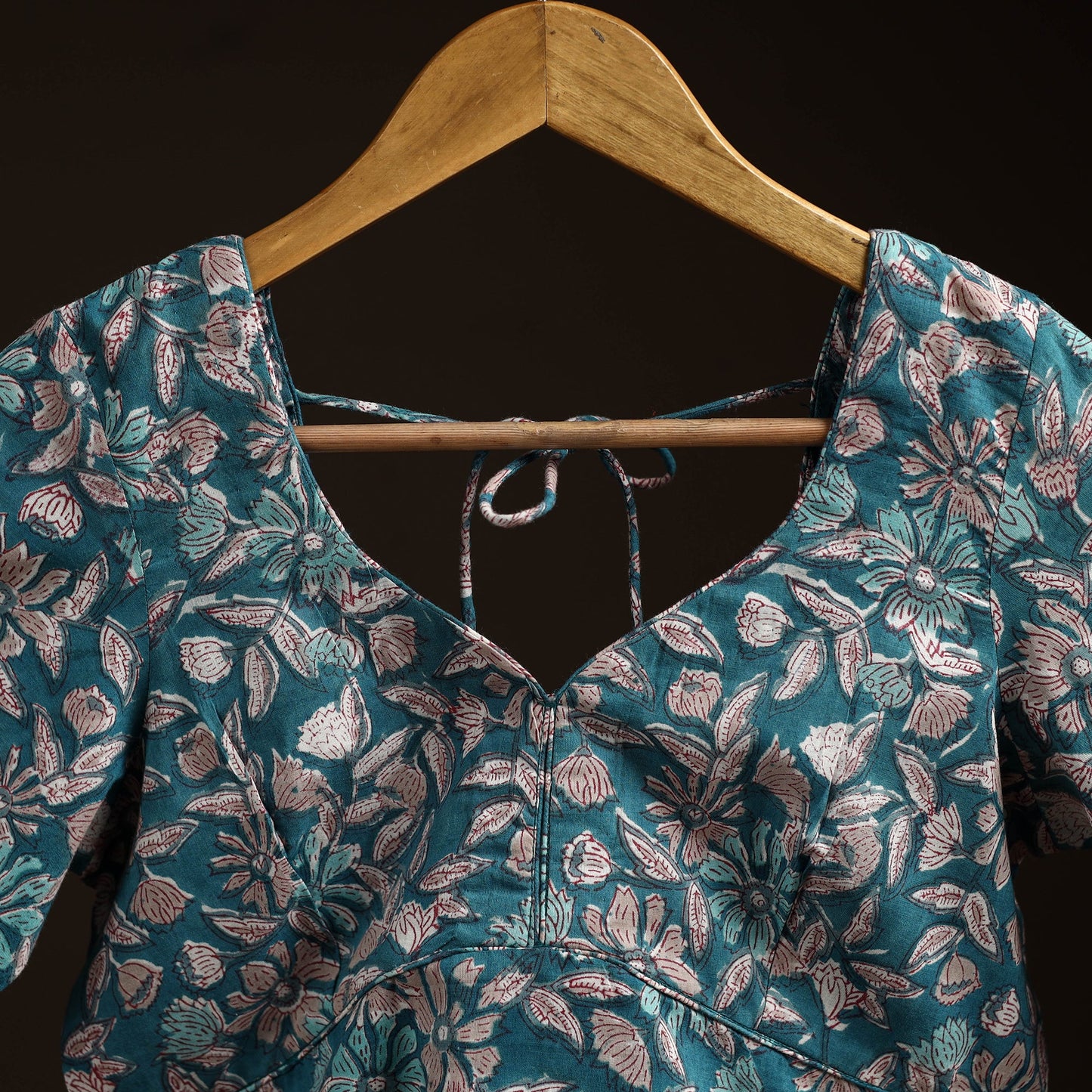 Blue - hand cotton sanganeri readymade blouse 01