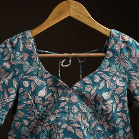 Blue - hand cotton sanganeri readymade blouse 01