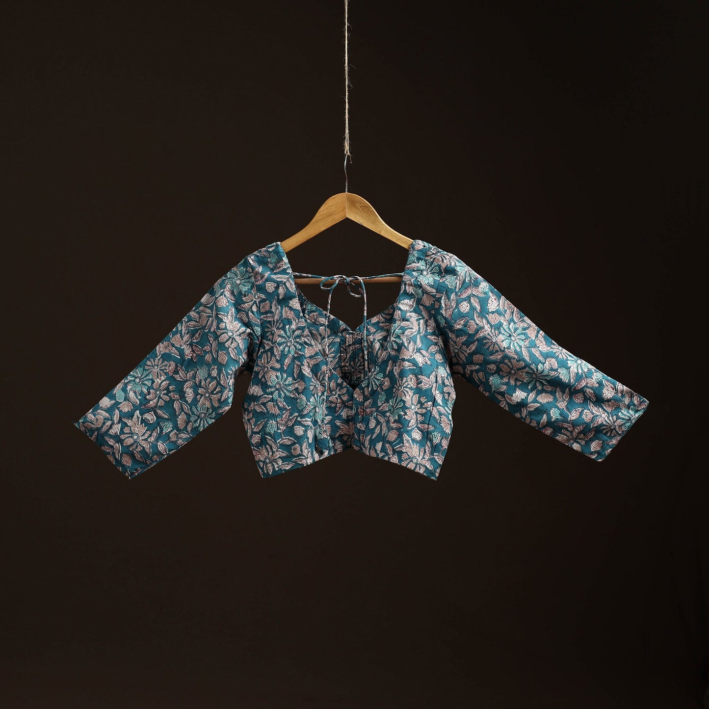 Blue - hand cotton sanganeri readymade blouse 01