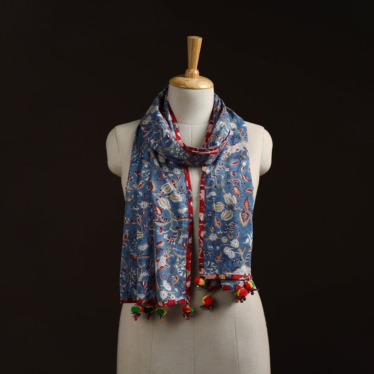 Hand cotton sanganeri stole 10 - handcrafted