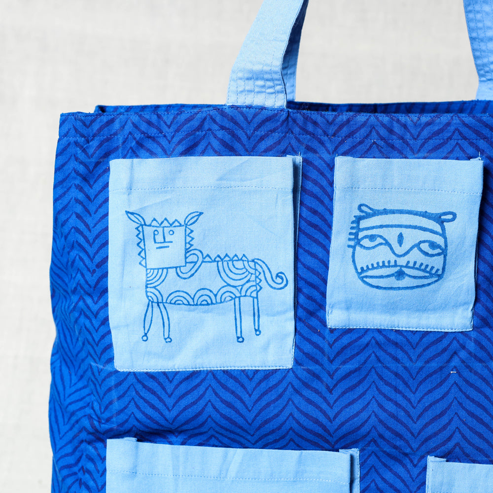 Blue Hand Block Print Cotton Shoulder Bag