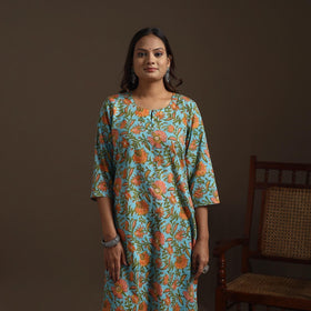 Hand cotton straight sanganeri kurta for women 06