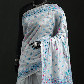 Hand embroidered chanderi silk chapa work phulkari saree 07