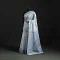 Hand embroidered chanderi silk chapa work phulkari saree 07