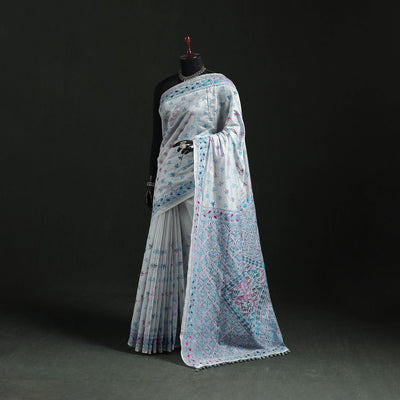 Hand embroidered chanderi silk chapa work phulkari saree 07