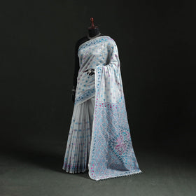 Hand embroidered chanderi silk chapa work phulkari saree 07