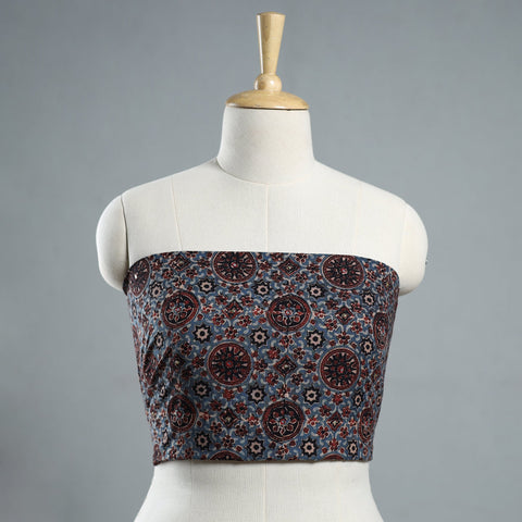 Blue - Hand Embroidered Ajrakh Cotton Blouse Piece 06