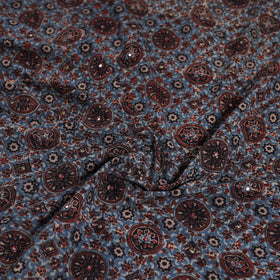 Blue - Hand Embroidered Ajrakh Cotton Blouse Piece 06